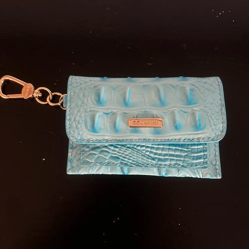 Brahmin Bright Turquoise Croc-Embossed Keychain Card Holder